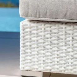 Salotto da giardino angolare in resina intrecciata 5 posti Palma Bianco e grigio