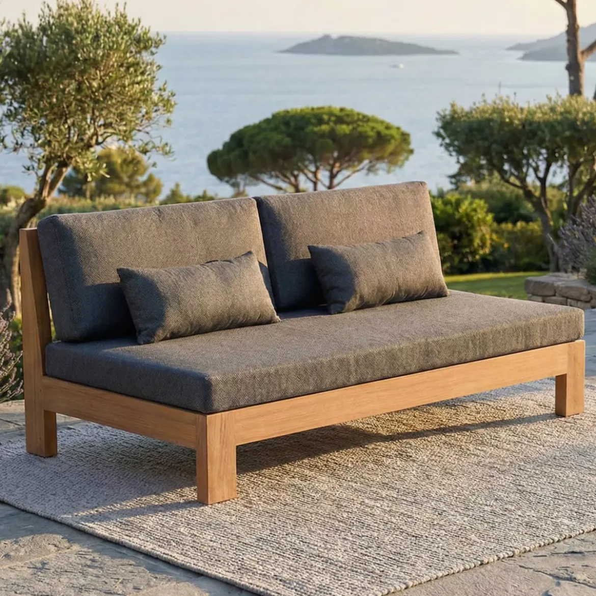 Salotto da giardino angolare in legno di acacia 7 posti 6 pezzi Bornéo Grigio antracite