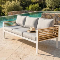 Salotto da giardino Bali Bianco/Grigio chiaro - 5 posti