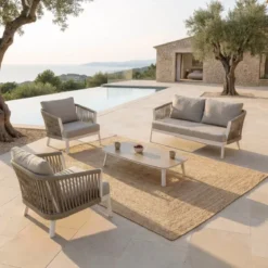 Salotto da giardino in alluminio 4 posti 4 pezzi Amalfi Bianco e tortora