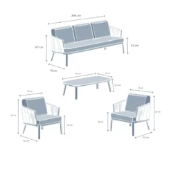 Salotto da giardino in alluminio 5 posti 4 pezzi Amalfi Bianco e beige