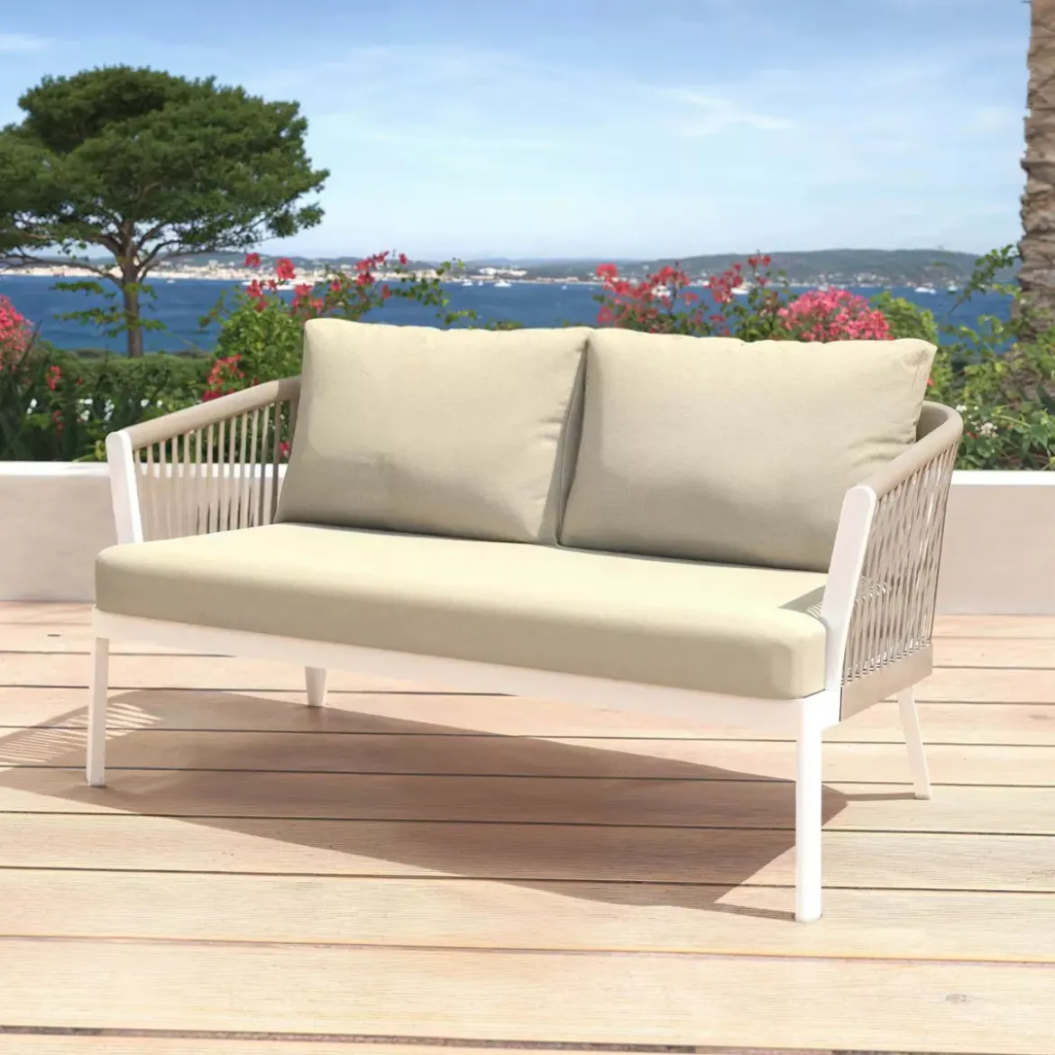 Salotto da giardino in alluminio 4 posti 4 pezzi Amalfi Bianco e beige