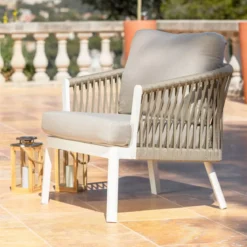 Salotto da giardino in alluminio 7 posti 5 pezzi Amalfi Bianco e beige