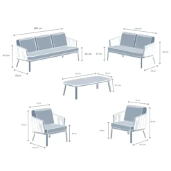 Salotto da giardino in alluminio 7 posti 5 pezzi Amalfi Grigio antracite e grigio chiaro