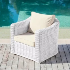Salotto da giardino in resina intrecciata 5 posti 4 pezzi Calvi Bianco e tortora