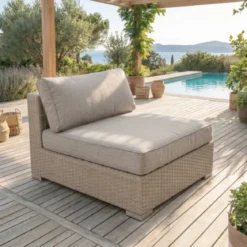 Salotto da giardino in resina intrecciata 4 posti 4 pezzi Palma Grigio e tortora