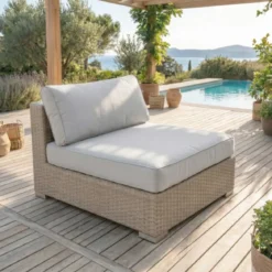 Salotto da giardino in resina intrecciata 4 posti 5 pezzi Palma Grigio
