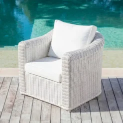 Salotto da giardino in resina intrecciata 7 posti 5 pezzi Calvi Bianco