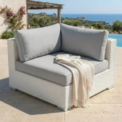 Salotto da giardino in resina intrecciata 9 posti 9 pezzi Palma Bianco e grigio