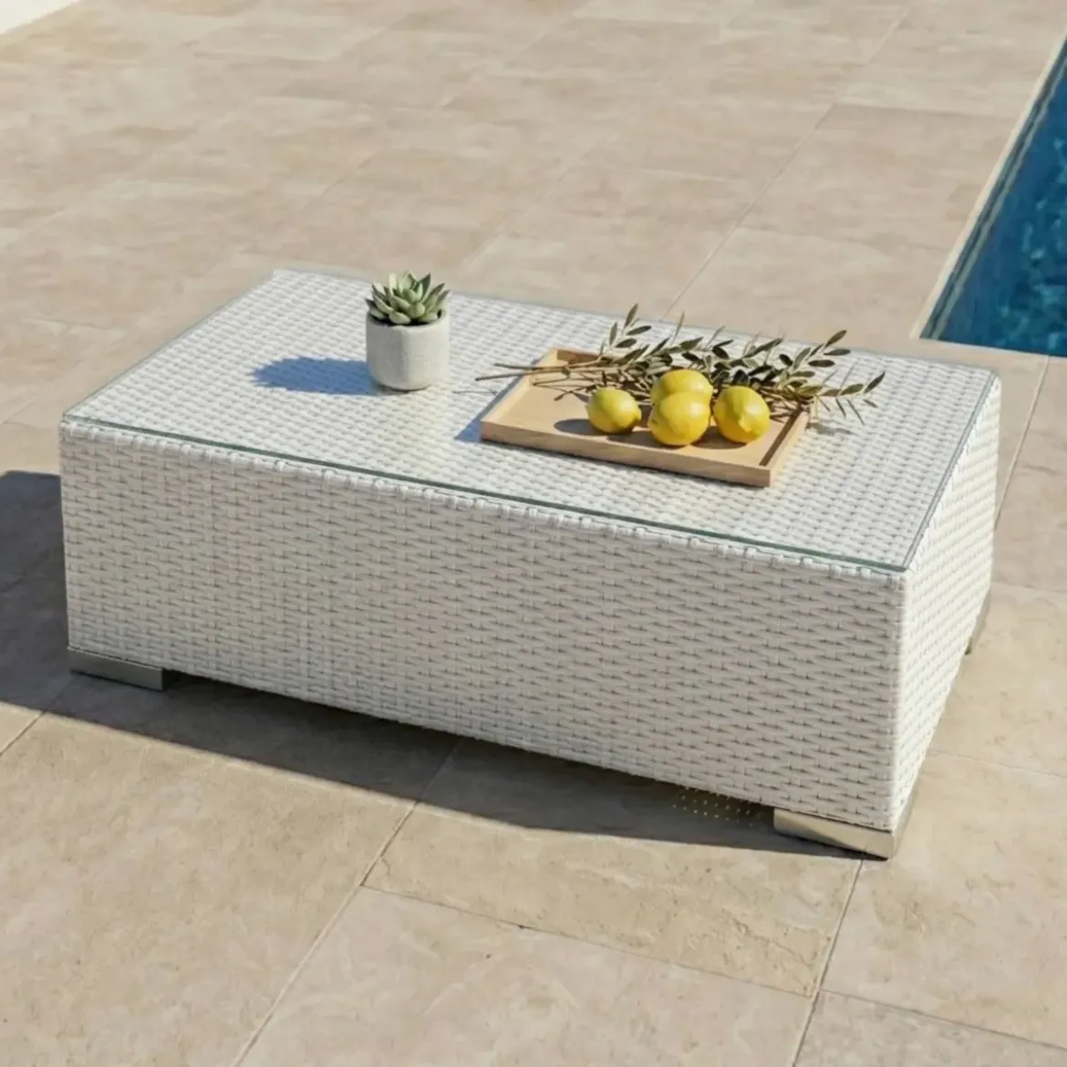 Salotto da giardino in resina intrecciata 9 posti 9 pezzi Palma Bianco e tortora