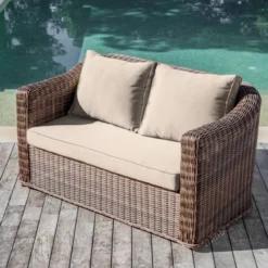 Salotto da giardino in resina intrecciata 4 posti 4 pezzi Calvi Seppia e tortora