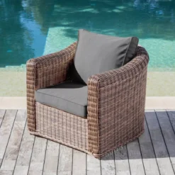 Salotto da giardino in resina intrecciata 7 posti 5 pezzi Calvi Seppia e grigio scuro