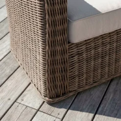 Salotto da giardino in resina intrecciata 7 posti 5 pezzi Calvi Seppia e tortora