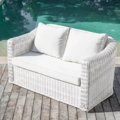 Salotto da giardino in resina intrecciata 4 posti 4 pezzi Calvi Bianco