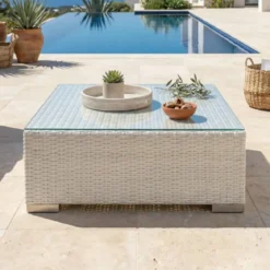 Salotto da giardino in resina intrecciata 2 posti 3 pezzi Palma Bianco e beige