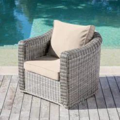 Salotto da giardino in resina intrecciata 4 posti 4 pezzi Calvi Grigio e tortora