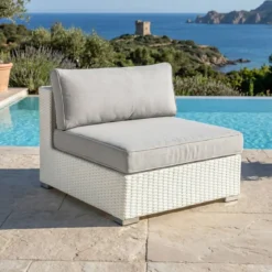 Salotto da giardino in resina intrecciata 4 posti 4 pezzi Palma Bianco e grigio
