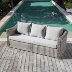 Salotto da giardino in resina intrecciata 7 posti 5 pezzi Calvi Grigio e grigio chiaro