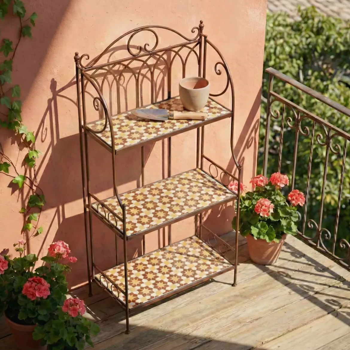 Scaffale da esterno pieghevole in mosaico (H118 cm) Madrid Marrone