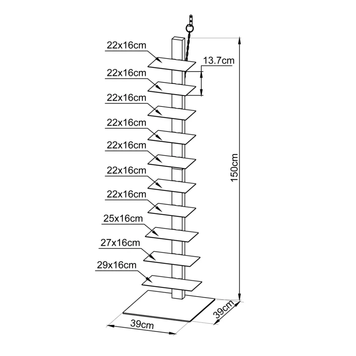 Scaffale di stoccaggio a 10 ripiani (Alt 150 cm) Libreria Book Bianco