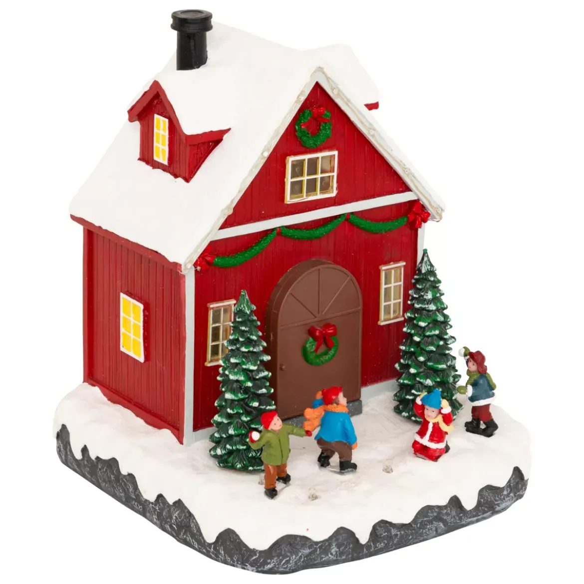 Scena di vita illuminata e animata (H18 cm) Babbo Natale e bambini