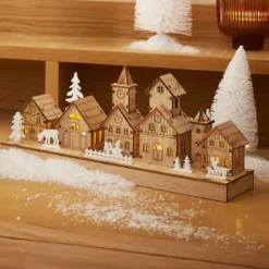 Scena di vita luminosa a pile in legno (30 x H13 cm) Borgo fatato