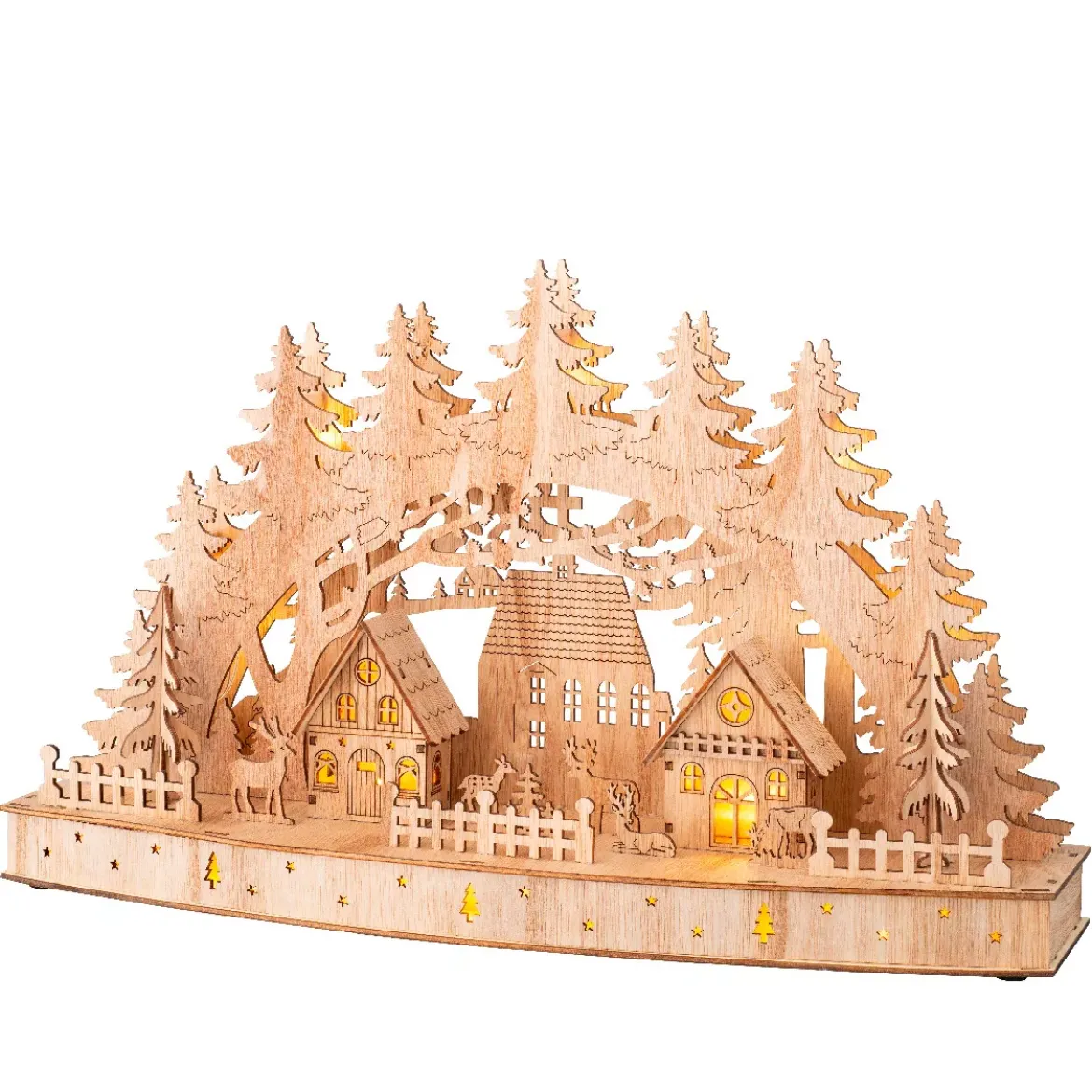 Scena di vita luminosa a pile in legno (44 x H26 cm) Paesaggio nordico