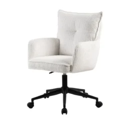 Sedia da ufficio con ruote in velluto a coste regolabile in altezza (seduta da 46 a 54 cm) Nuva Bianco