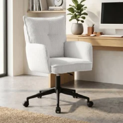 Sedia da ufficio con ruote in velluto a coste regolabile in altezza (seduta da 46 a 54 cm) Nuva Bianco