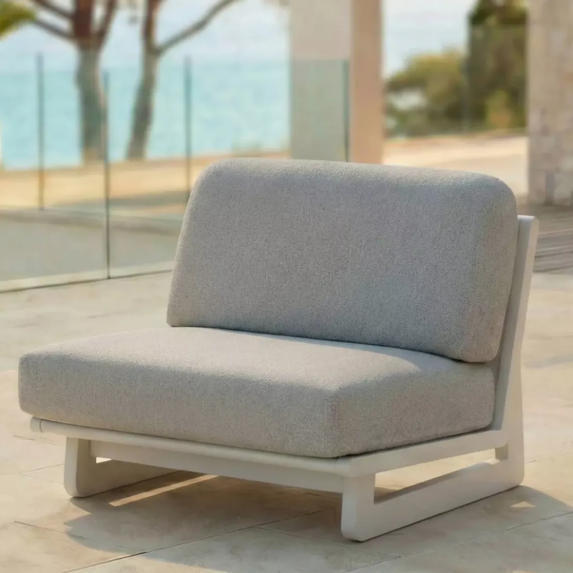 Set angolare da giardino in alluminio 6 posti Long Beach Bianco cenere e grigio chiaro