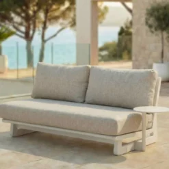 Set angolare da giardino in alluminio 6 posti Long Beach Bianco cenere e tortora