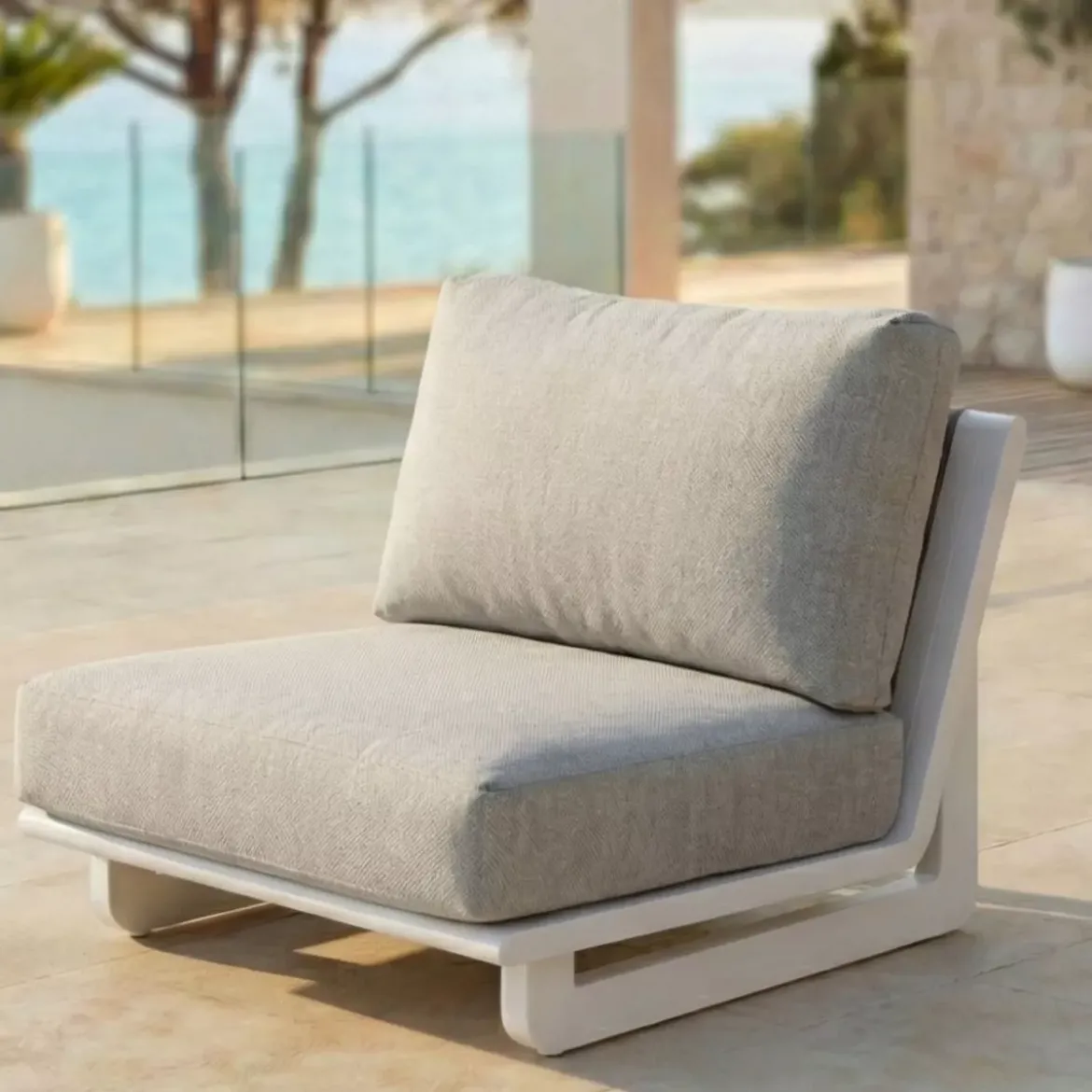 Set angolare da giardino in alluminio 6 posti Long Beach Bianco cenere e tortora