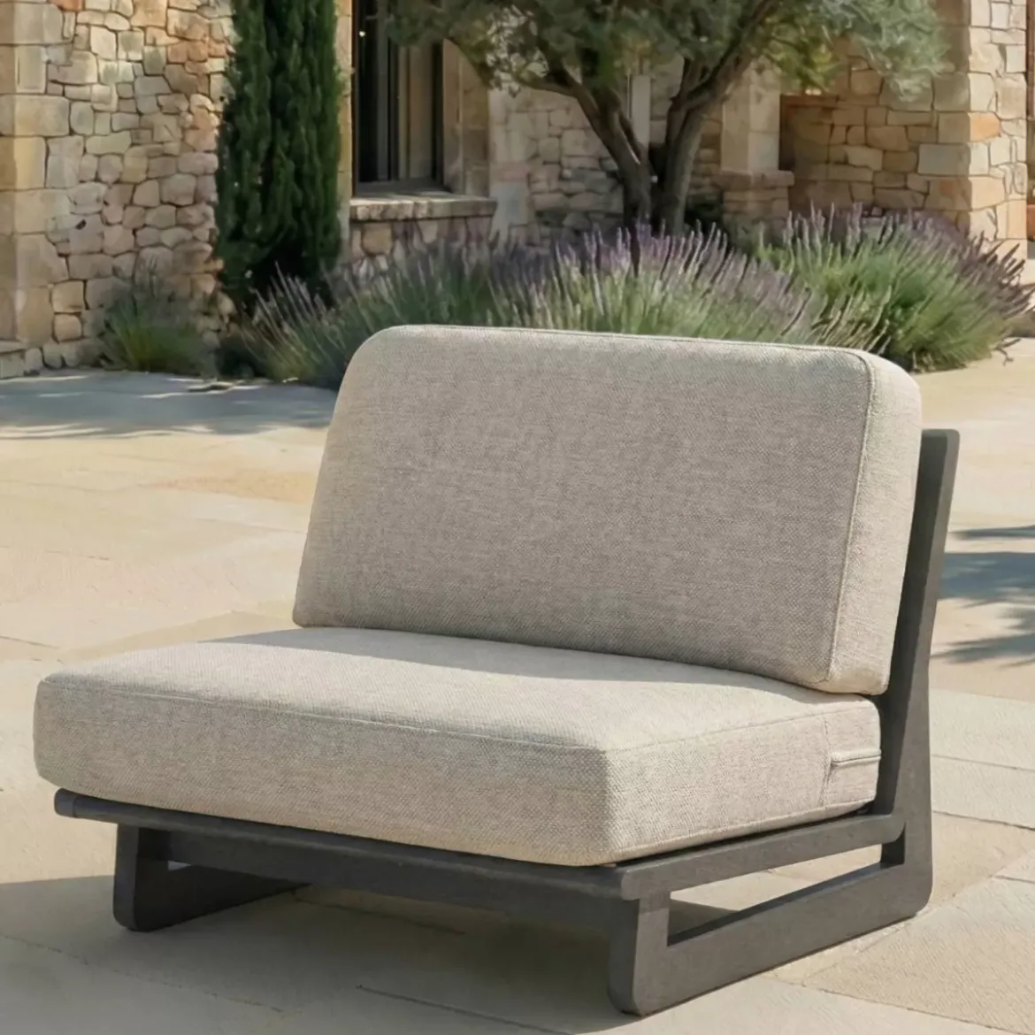 Set angolare da giardino in alluminio 6 posti Long Beach Grigio antracite e tortora
