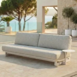 Set angolare da giardino in alluminio 7 posti 7 pezzi Long Beach Bianco cenere e beige