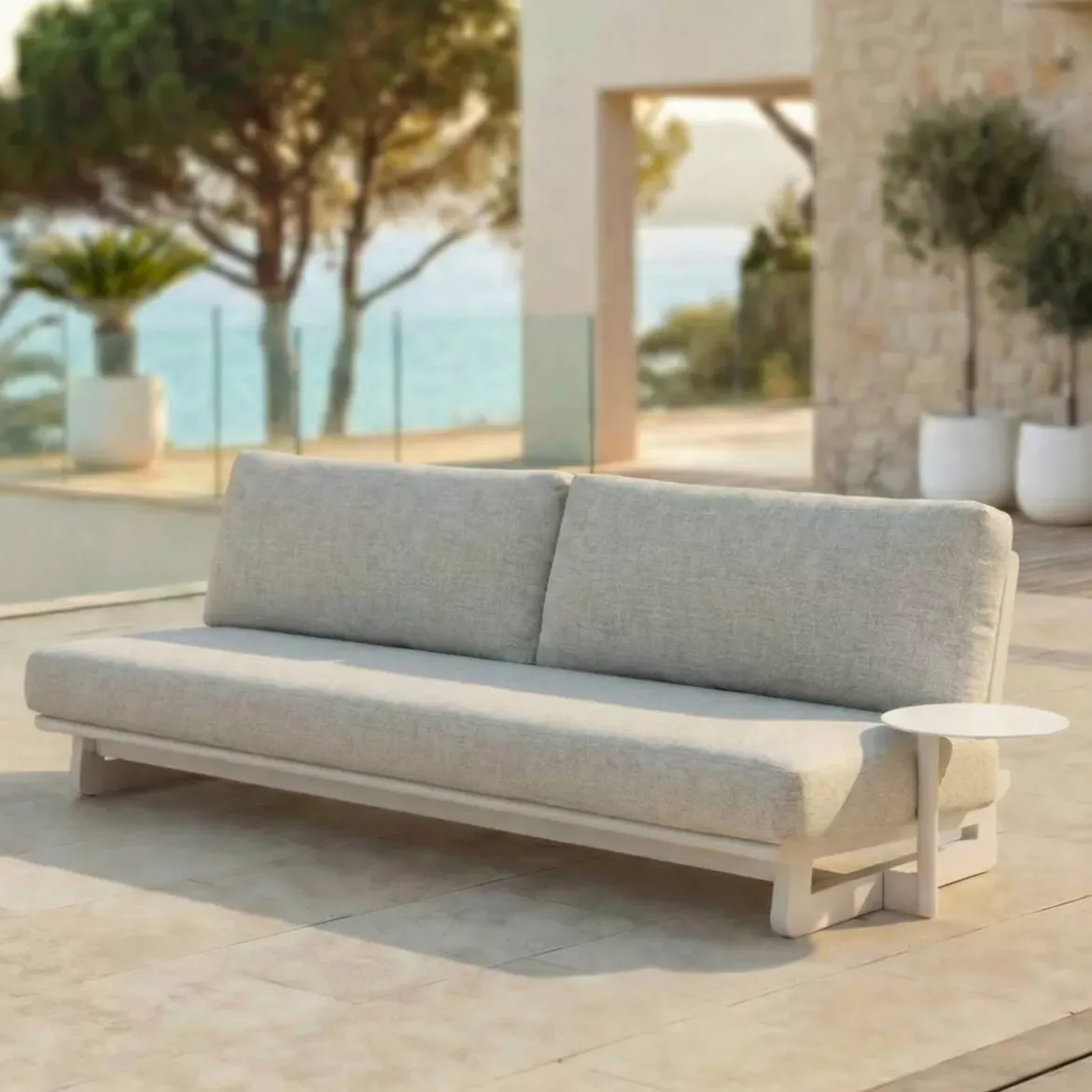 Set angolare da giardino in alluminio 7 posti 7 pezzi Long Beach Bianco cenere e beige