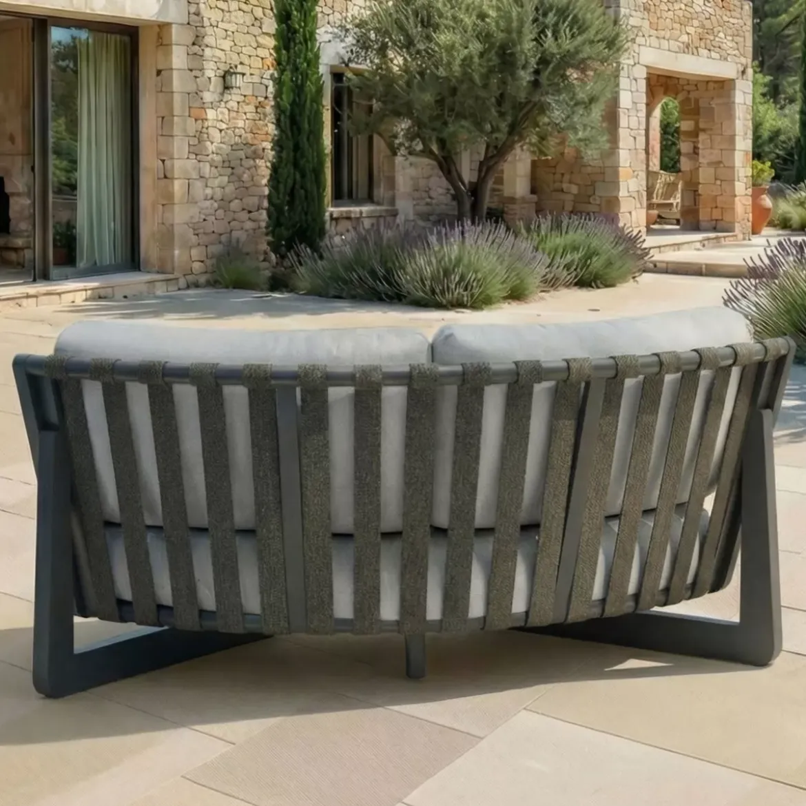 Set angolare da giardino in alluminio 7 posti 7 pezzi Long Beach Antracite e grigio chiaro