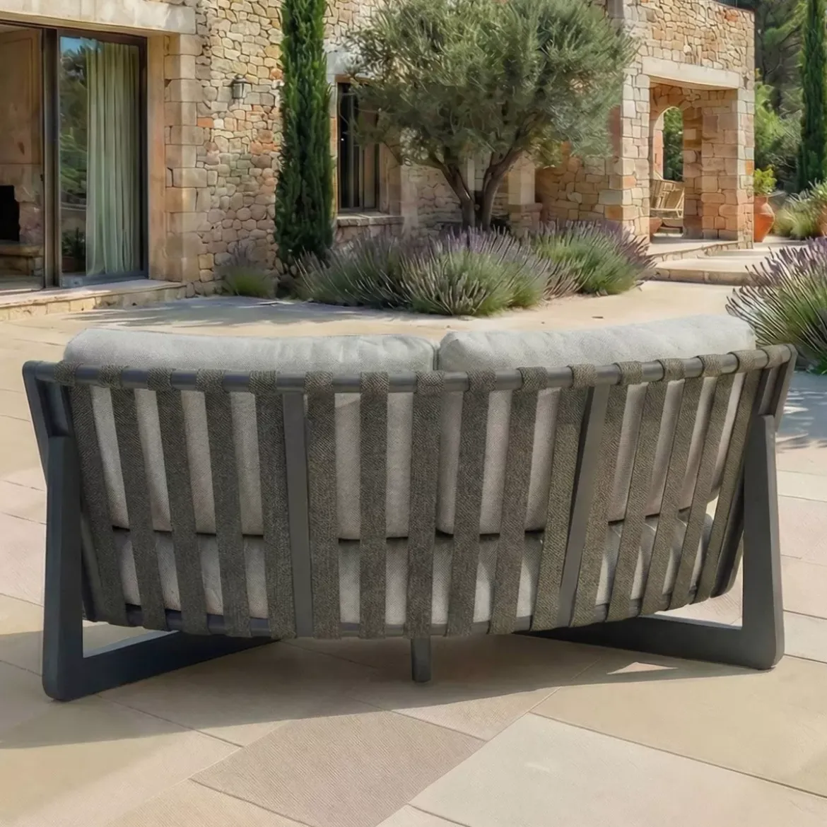 Set angolare da giardino in alluminio 7 posti 7 pezzi Long Beach Grigio antracite e tortora
