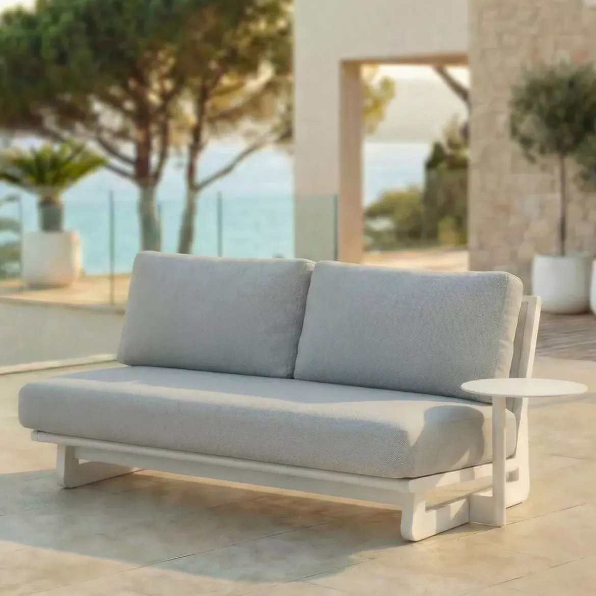 Set angolare da giardino in alluminio 5 posti 5 pezzi Long Beach Bianco cenere e grigio chiaro