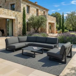 Set angolare da giardino in alluminio 5 posti 5 pezzi Long Beach Grigio antracite