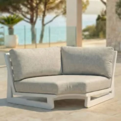 Set angolare da giardino in alluminio 5 posti Long Beach Bianco cenere e beige