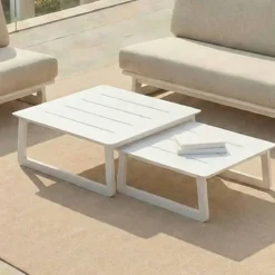 Set angolare da giardino in alluminio 5 posti Long Beach Bianco cenere e tortora