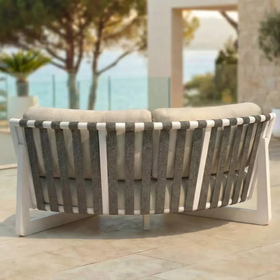 Set angolare da giardino in alluminio 6 posti 6 pezzi Long Beach Bianco cenere e tortora