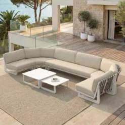 Set angolare in alluminio 7 posti 7 pezzi Long Beach Bianco cenere e tortora