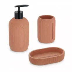 Set bicchiere distributore e porta sapone in resina Minimalist geometrico Rosa cipria