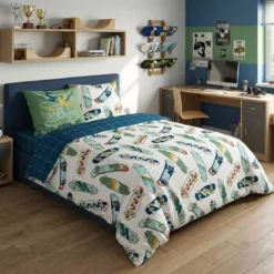 Set copripiumino e due federe per bambini in cotone (200 x 200 cm) California Blu