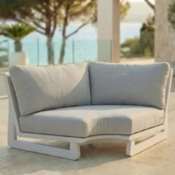 Set da giardino angolare in alluminio 5 posti Long Beach Bianco cenere e grigio chiaro