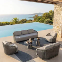 Set da giardino effetto rattan e alluminio 7 posti 6 pezzi Riviera Grigio antracite