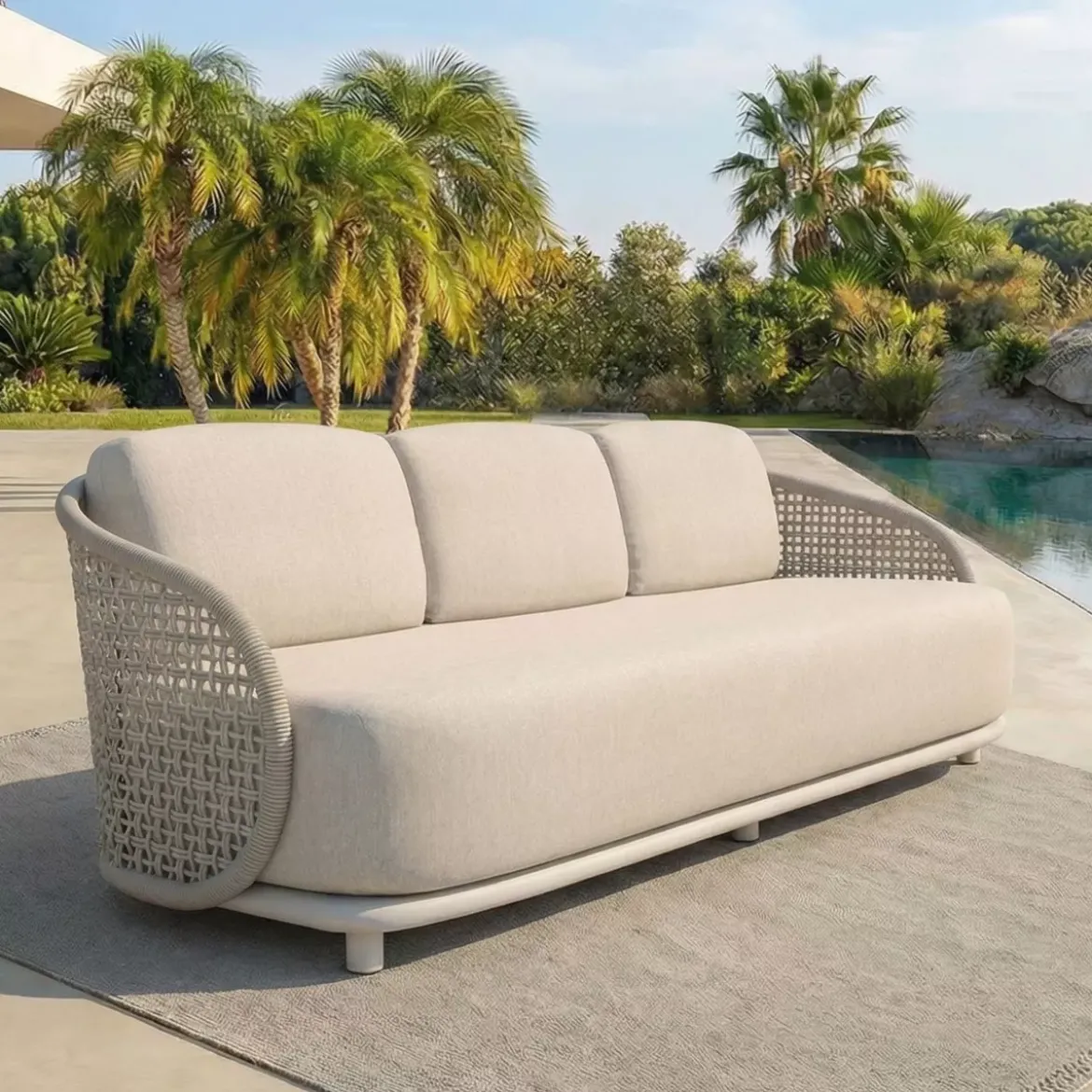 Set da giardino effetto rattan e alluminio 8 posti 6 pezzi Riviera Beige