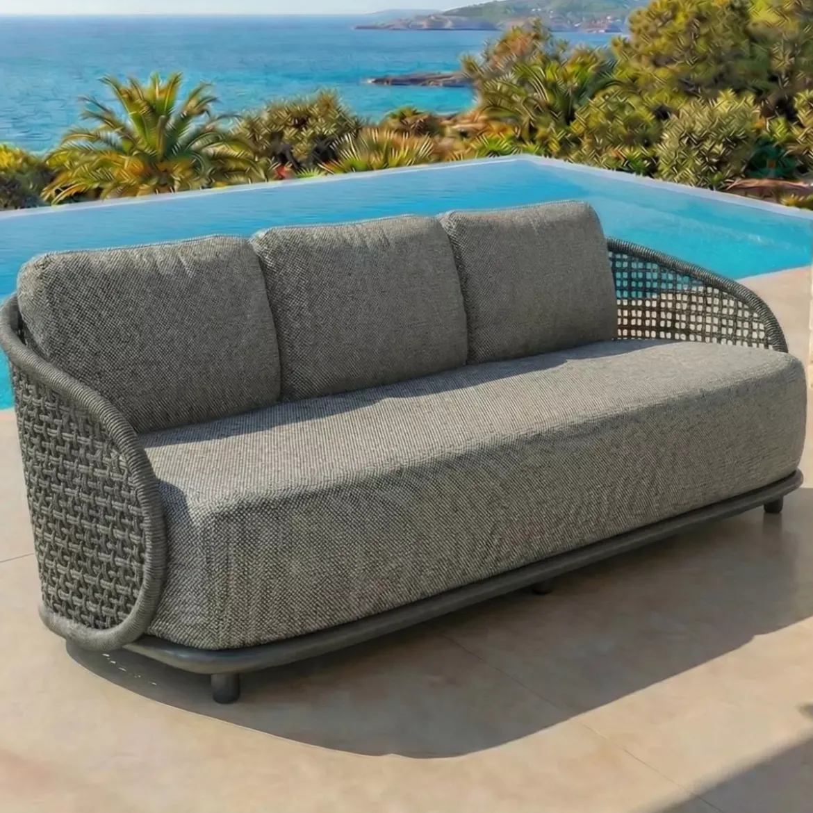 Set da giardino effetto rattan e alluminio 8 posti 6 pezzi Riviera Grigio antracite