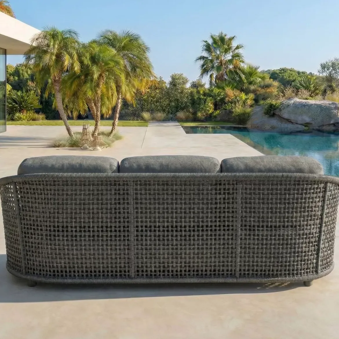 Set da giardino effetto rattan e alluminio 8 posti 6 pezzi Riviera Grigio antracite